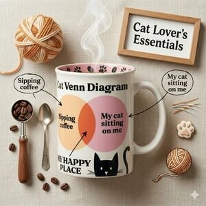 Enesco Cat Venn Diagram Stoneware Mug 16 oz